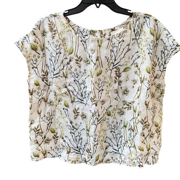 Cynthia Rowley Linen Top Floral Print Cap Sleeve Button Back Small Summer Breeze - Picture 1 of 4
